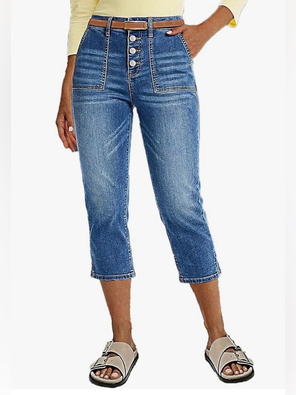 Flamingals Mid Rise Button Fly Patch Pocket Capris